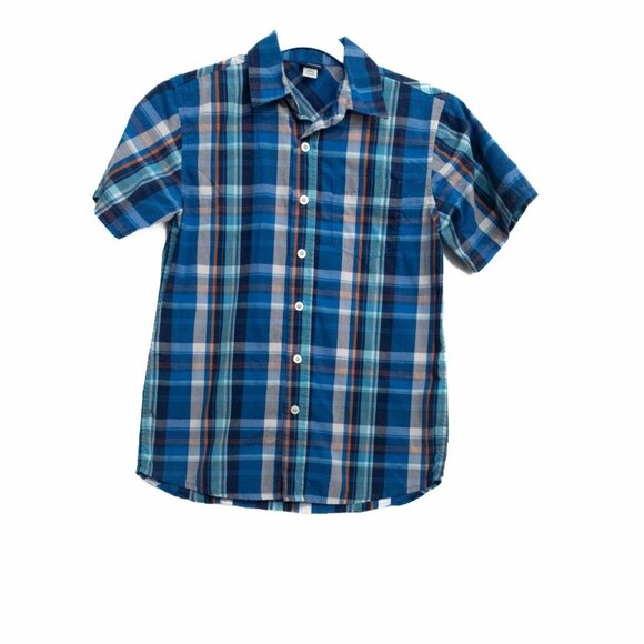 Basic Editions Boys Blue Polyester Button Up Shirt Plaid Flannel Short Sleeve L - Picture 1 of 8
